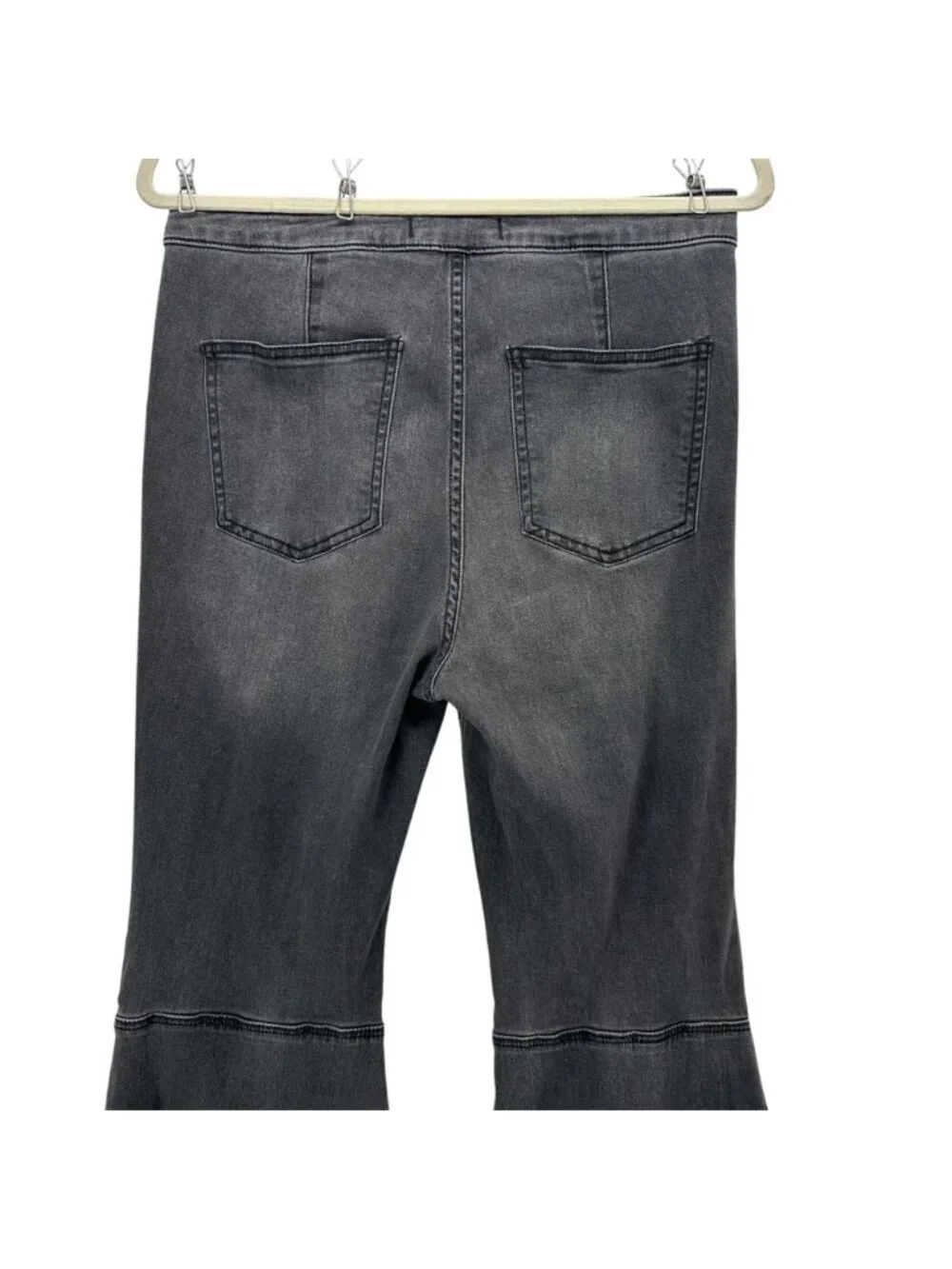 Free People Womens 29 Jeans We The Free Float On Flare Distressed Black Raw Hem